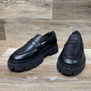 Schutz Christie Black Leather Slip On Studded Loafers Women's Size 8.5